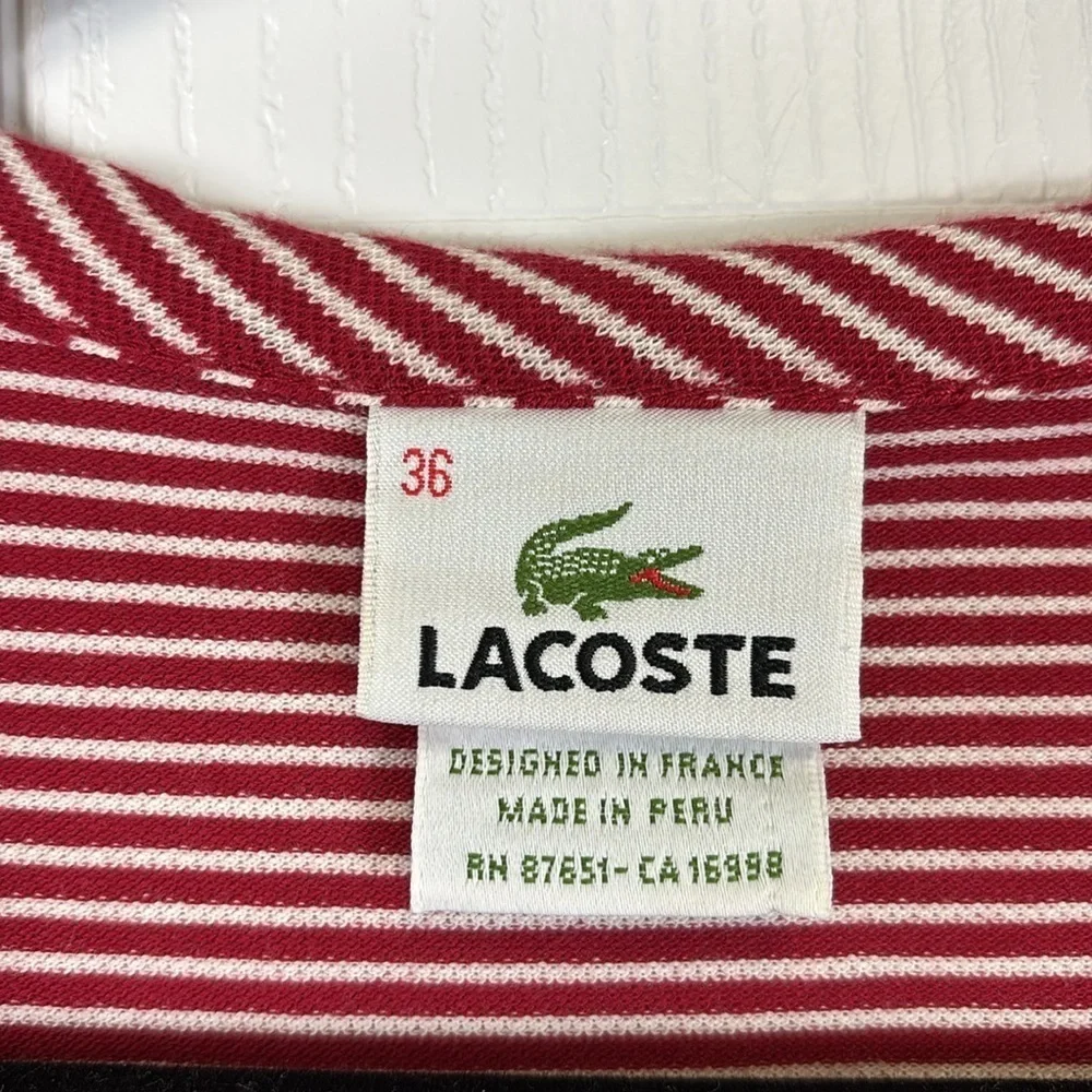 Lacoste red and white striped cardigan sz 36